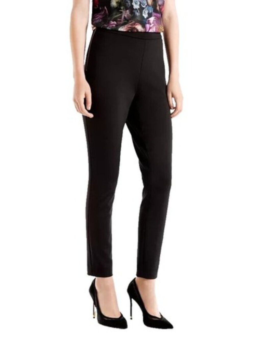 Ted Baker London Black Textured Leopard Shilat Side Zippers Trousers Pants 3 6 8
